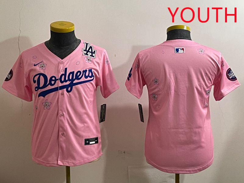 Youth Los Angeles Dodgers Blank Pink Sakura Edition 2025 Nike MLB Jersey style 5->youth mlb jersey->Youth Jersey